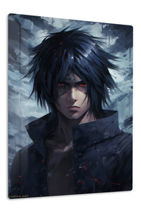 Crimson-Eyed Haze Warrior premium metal wall art Ã¢â‚¬â€œ front view