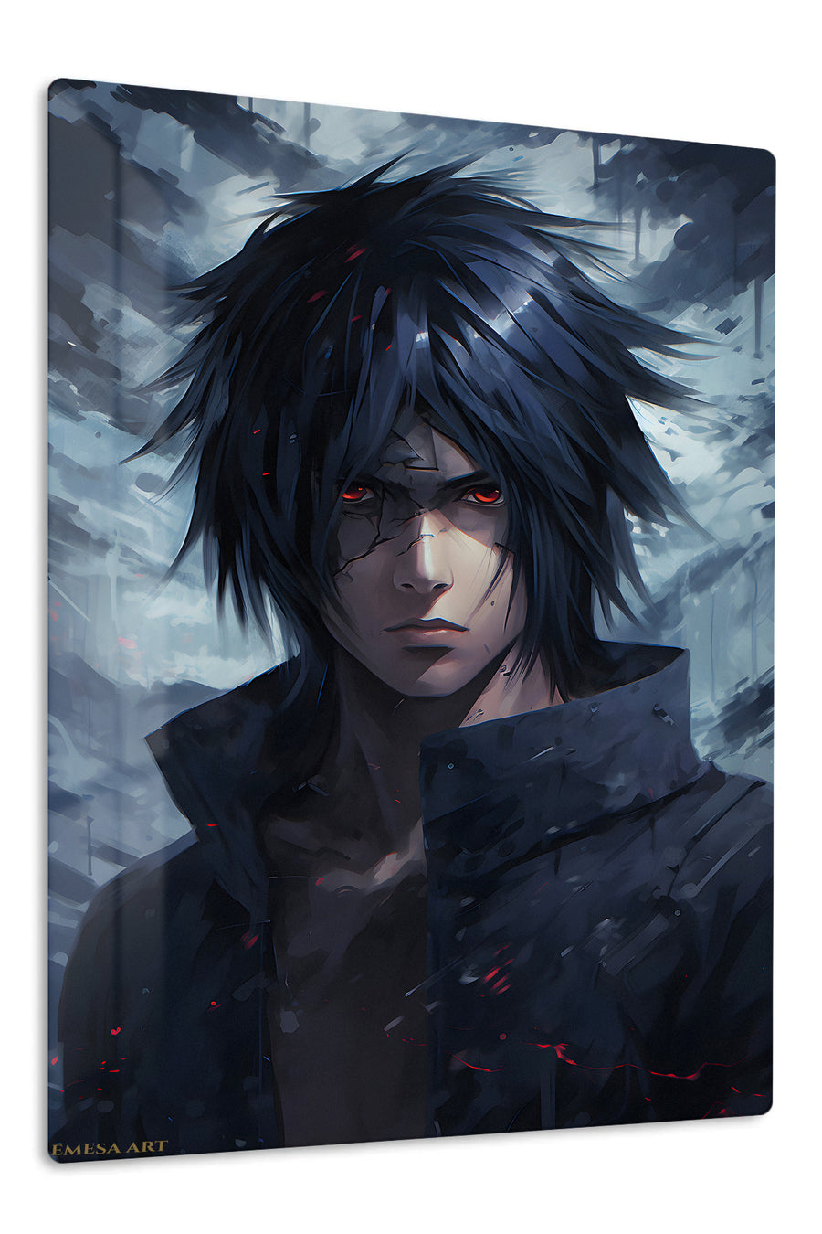 Crimson-Eyed Haze Warrior premium metal wall art Ã¢â‚¬â€œ front view