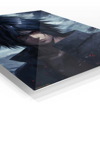 Crimson-Eyed Haze Warrior premium metal wall art Ã¢â‚¬â€œ angled view