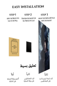 Magnetic mounting installation guide for Crimson-Eyed Haze Warrior metal wall art