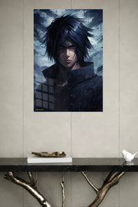 Crimson-Eyed Haze Warrior metal wall art displayed in a modern interior
