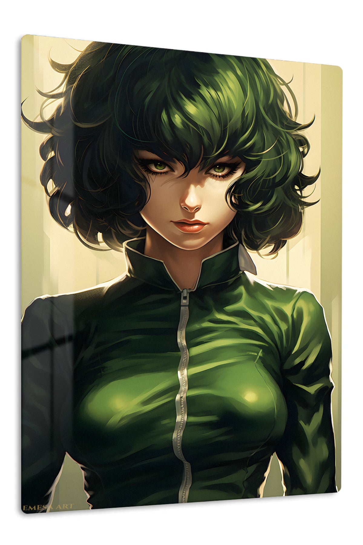 Emerald Gaze Portrait premium metal wall art Ã¢â‚¬â€œ front view