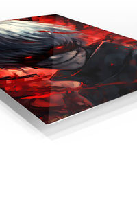 Crimson Grin Shadow Warrior premium metal wall art Ã¢â‚¬â€œ angled view