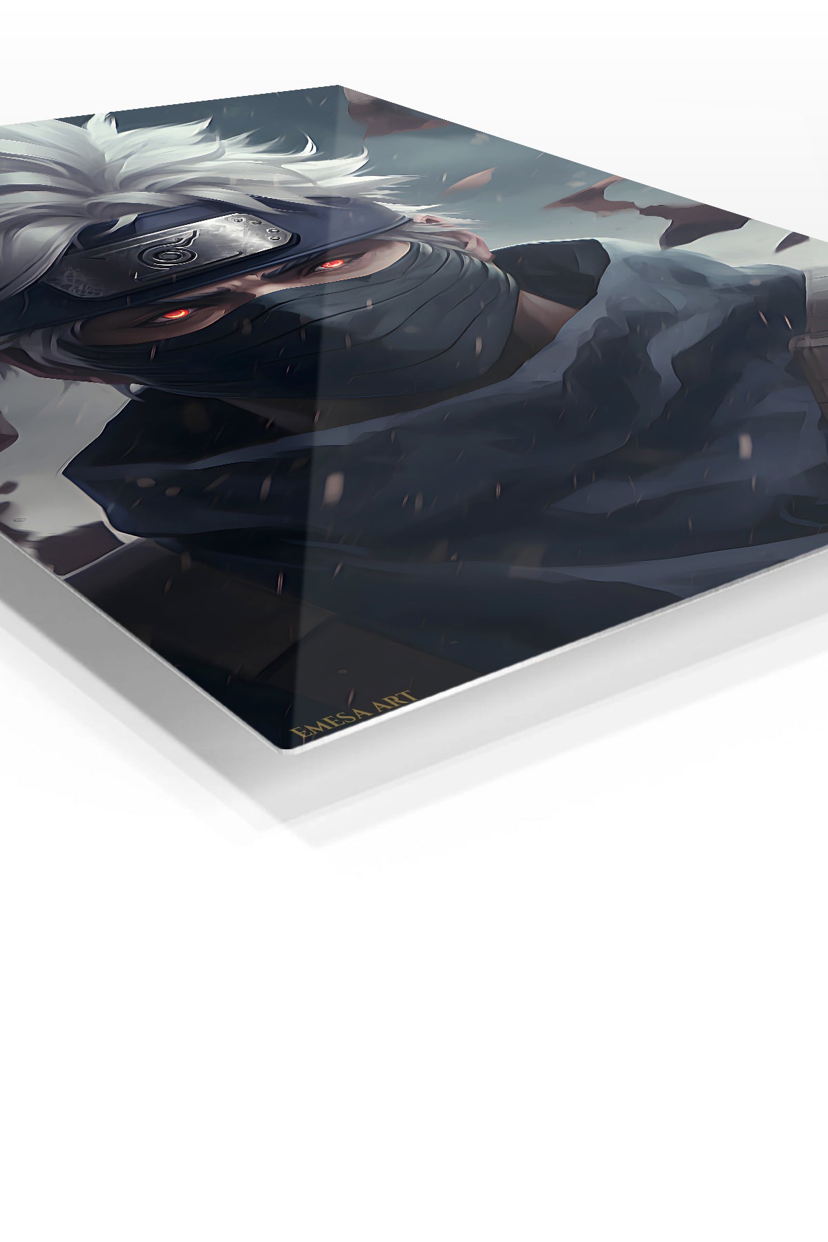 Silver-Haired Masked Warrior premium metal wall art Ã¢â‚¬â€œ angled view