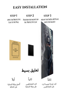 Magnetic mounting installation guide for Silver-Haired Masked Warrior metal wall art