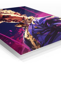Neon Gaze Warrior Portrait premium metal wall art Ã¢â‚¬â€œ angled view