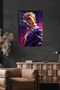 Neon Gaze Warrior Portrait metal wall art displayed in a modern interior