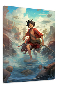 Red-Clad Sky Pirate Adventure premium metal wall art Ã¢â‚¬â€œ front view