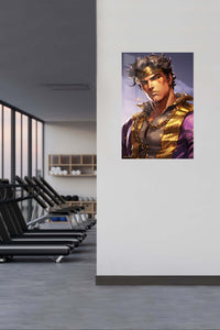 Golden Headband Warrior Portrait metal wall art displayed in a contemporary living space