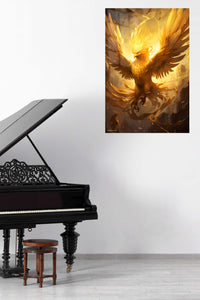 Golden Eagle Ascendant metal wall art displayed in a contemporary living space
