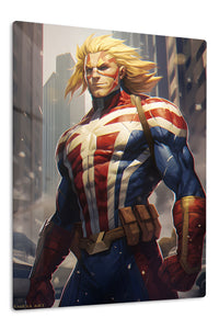 Golden-Haired City Hero premium metal wall art Ã¢â‚¬â€œ front view
