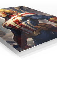 Golden-Haired City Hero premium metal wall art Ã¢â‚¬â€œ angled view