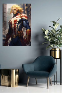 Golden-Haired City Hero metal wall art displayed in a contemporary living space