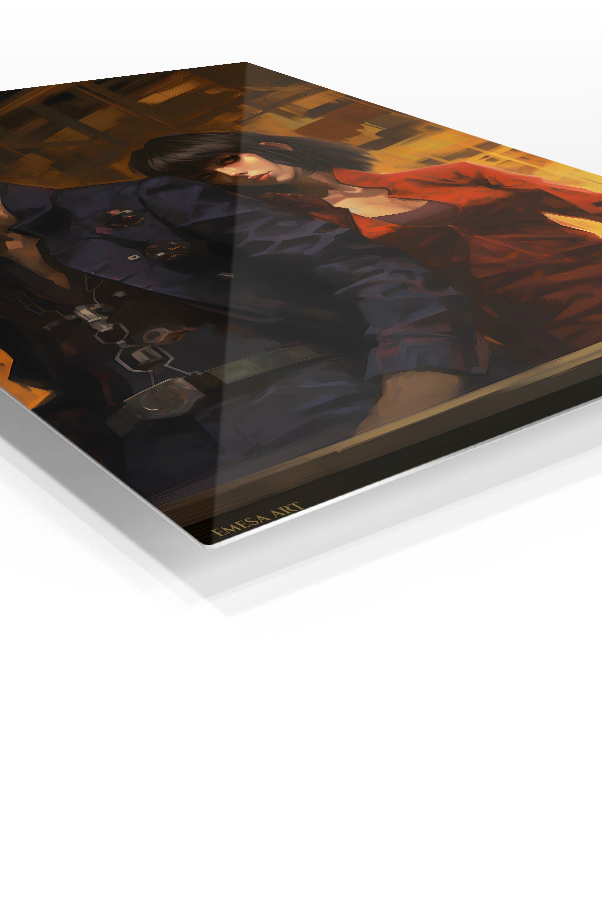 Amber City Duo premium metal wall art Ã¢â‚¬â€œ angled view
