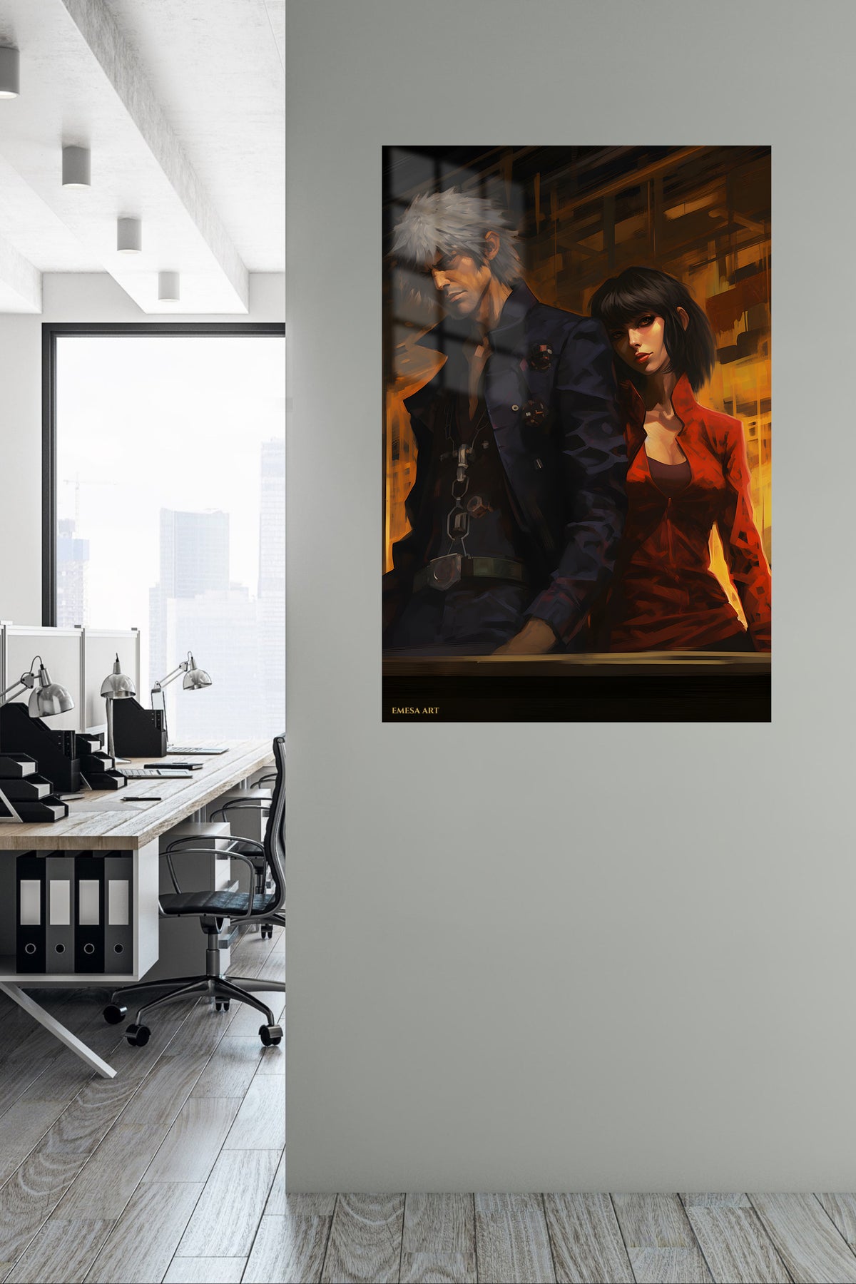 Amber City Duo metal wall art displayed in a contemporary living space