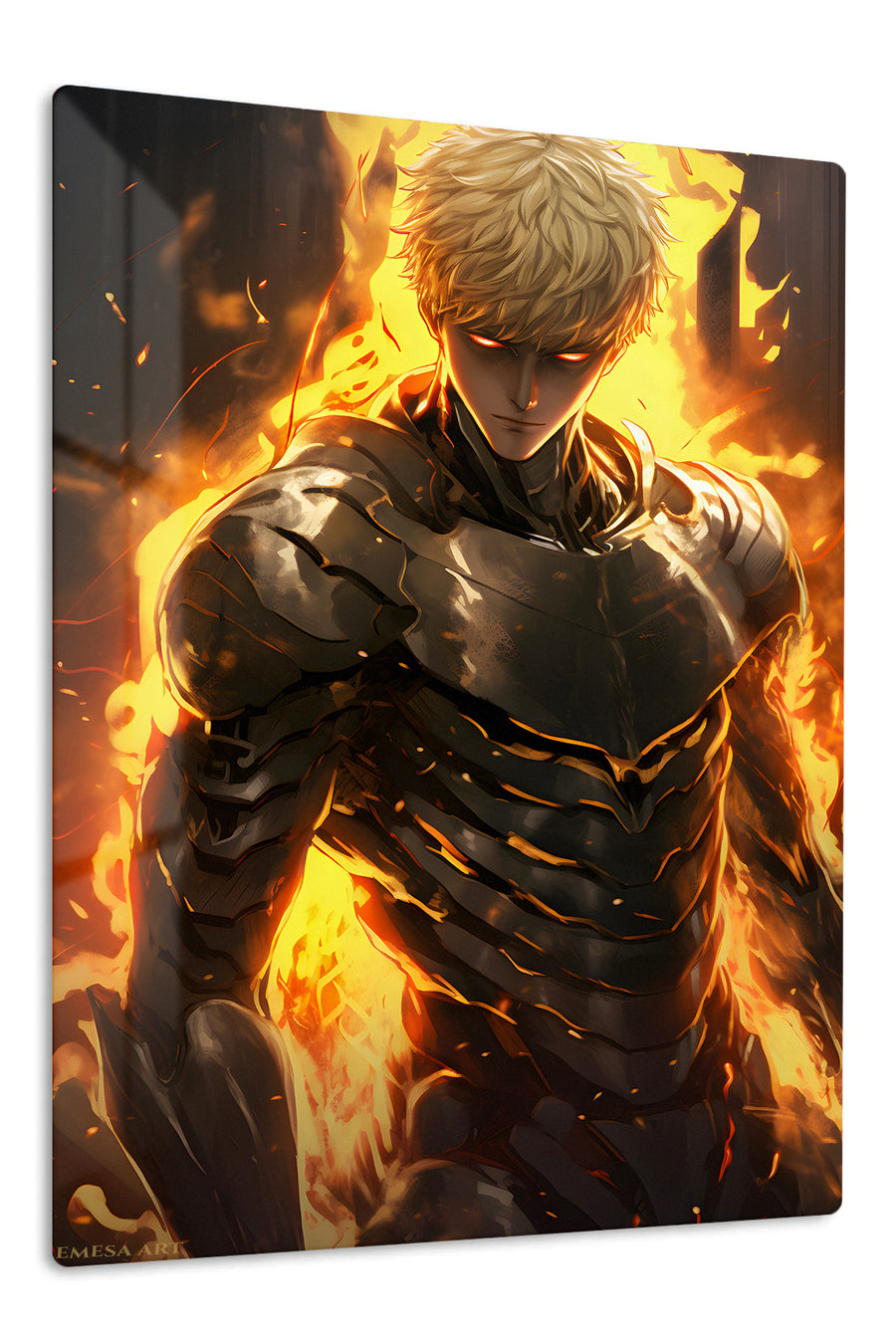 Ember-Eyed Armored Warrior premium metal wall art Ã¢â‚¬â€œ front view