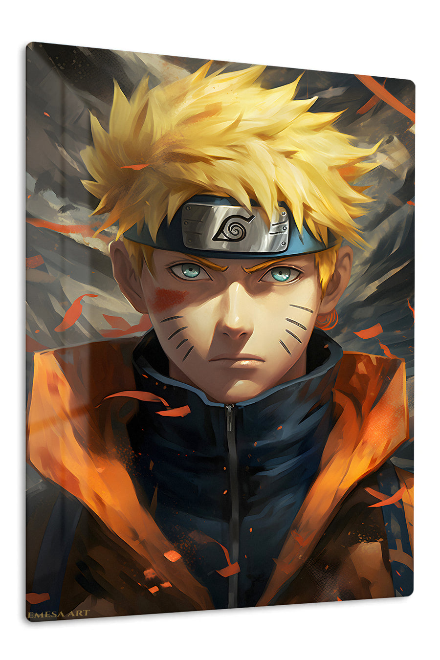Golden-Haired Ninja Portrait premium metal wall art Ã¢â‚¬â€œ front view