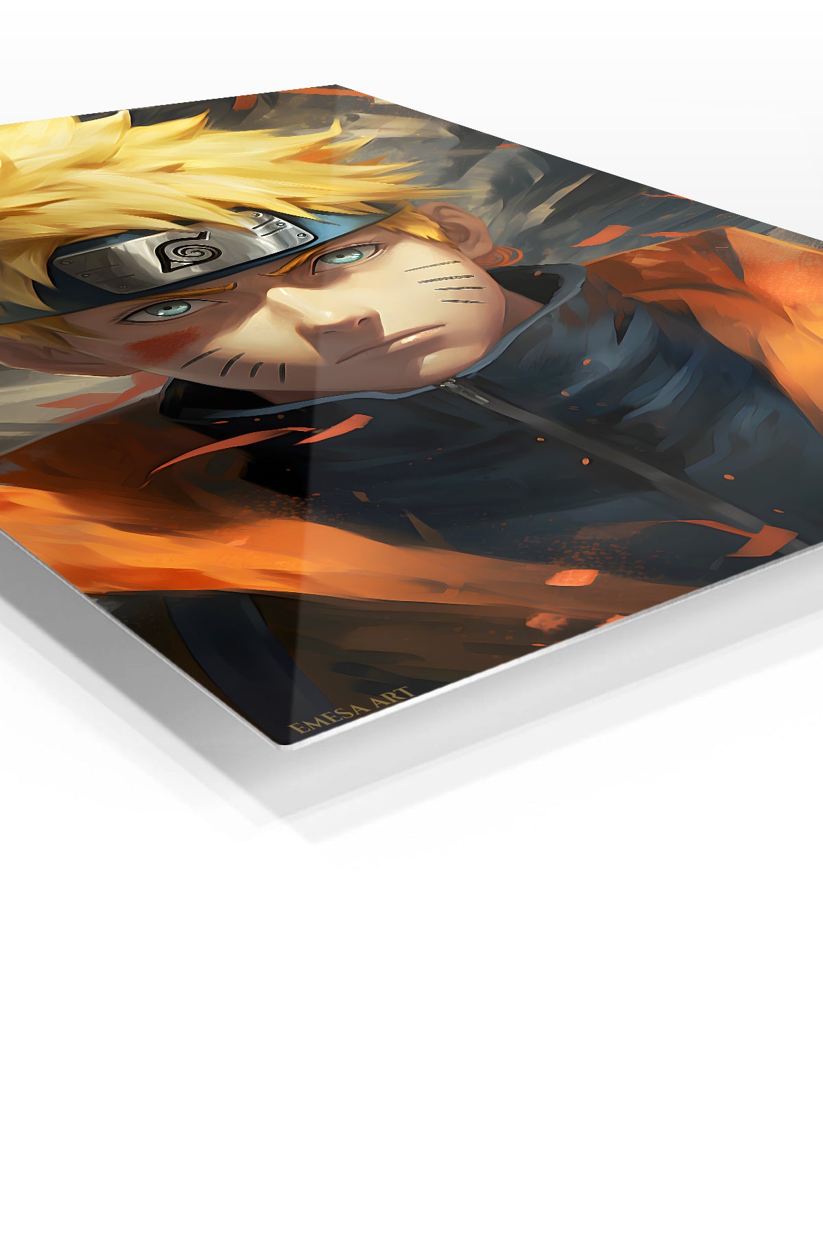 Golden-Haired Ninja Portrait premium metal wall art Ã¢â‚¬â€œ angled view