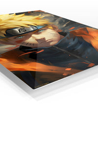 Golden-Haired Ninja Portrait premium metal wall art Ã¢â‚¬â€œ angled view