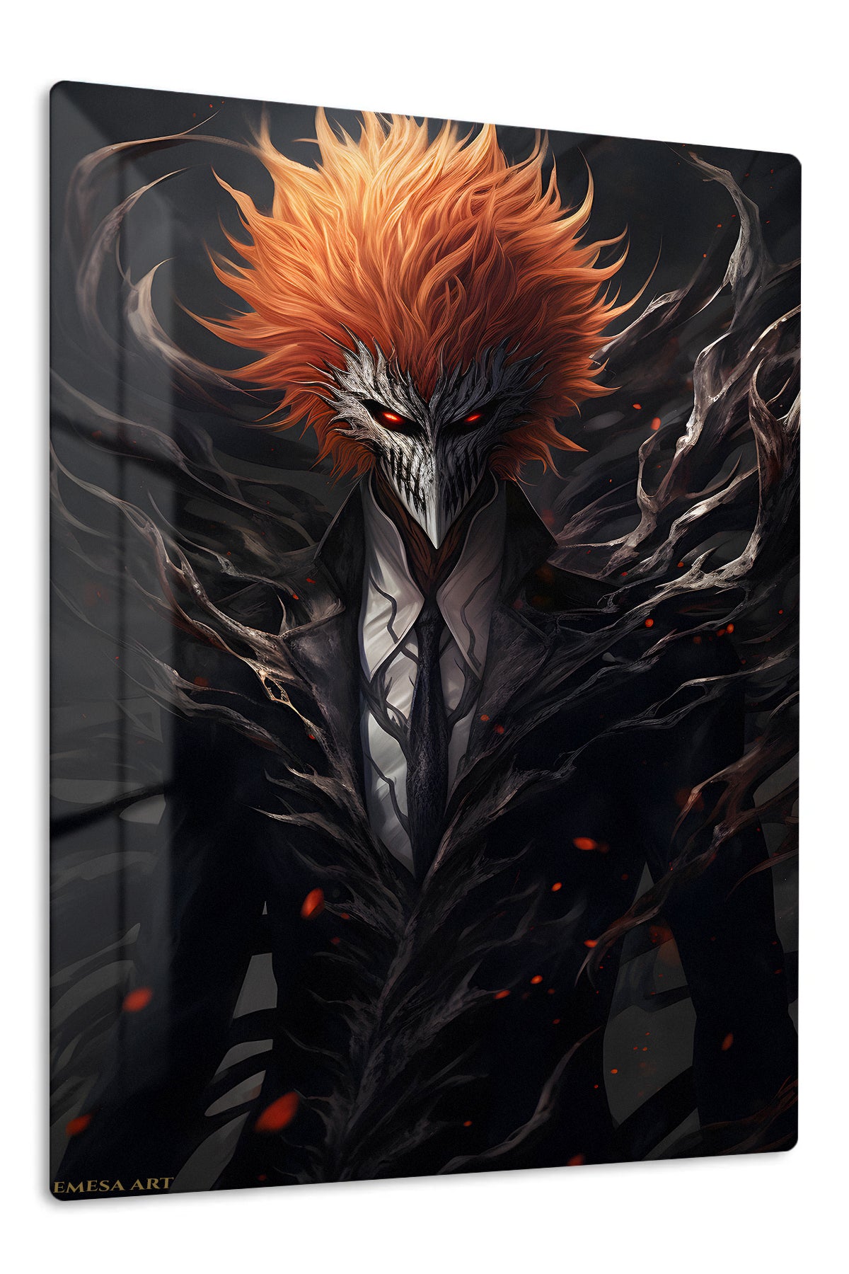 Ember-Haired Masked Warrior premium metal wall art Ã¢â‚¬â€œ front view