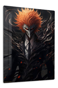 Ember-Haired Masked Warrior premium metal wall art Ã¢â‚¬â€œ front view