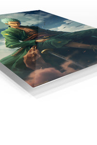 Emerald Swordsman Beneath Storm Clouds premium metal wall art Ã¢â‚¬â€œ angled view