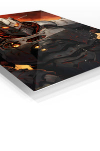Ember-Eyed Battle Mech premium metal wall art Ã¢â‚¬â€œ angled view