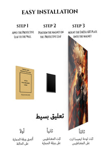 Magnetic mounting installation guide for Blazing Hero Portrait metal wall art