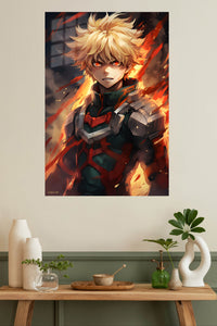 Blazing Hero Portrait metal wall art displayed in a modern interior