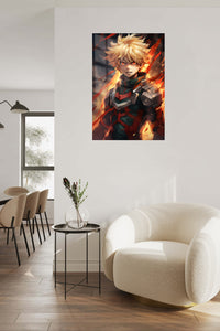 Blazing Hero Portrait metal wall art displayed in a contemporary living space