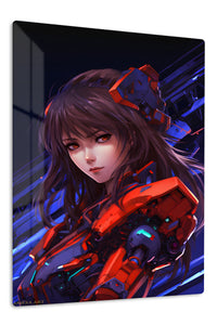Crimson Mecha Guardian premium metal wall art Ã¢â‚¬â€œ front view