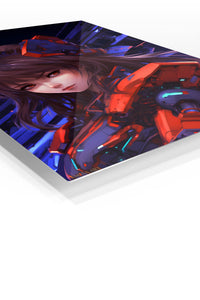 Crimson Mecha Guardian premium metal wall art Ã¢â‚¬â€œ angled view