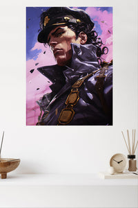 Stern Captain Beneath Violet Clouds metal wall art displayed in a modern interior