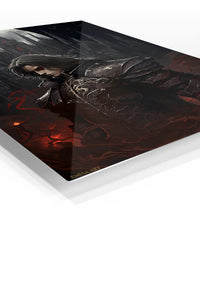Crimson-Eyed Gothic Guardian premium metal wall art Ã¢â‚¬â€œ angled view