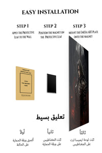 Magnetic mounting installation guide for Crimson-Eyed Gothic Guardian metal wall art