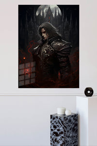 Crimson-Eyed Gothic Guardian metal wall art displayed in a modern interior