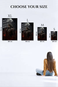 EMESA metal wall art size comparison guide for Crimson-Eyed Gothic Guardian