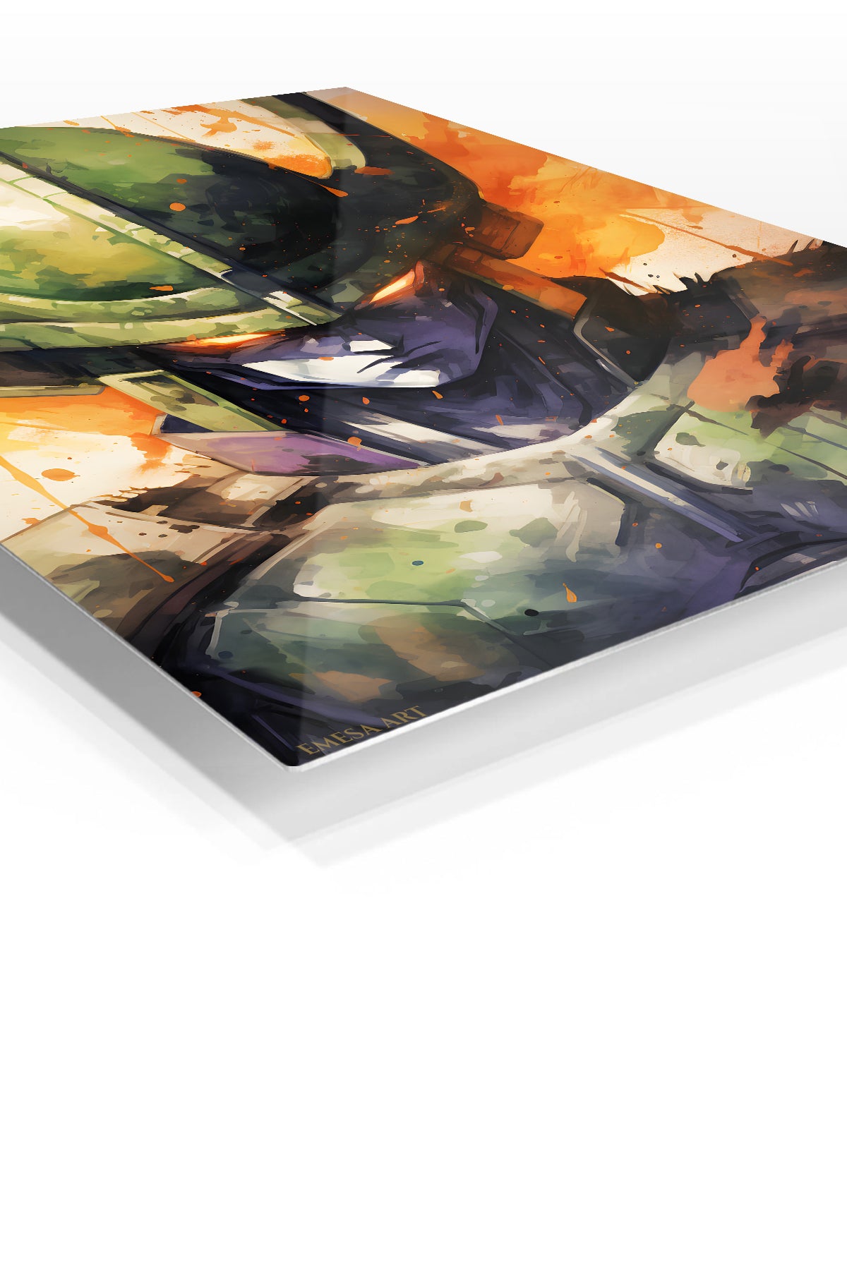 Emerald Armored Sentinel premium metal wall art Ã¢â‚¬â€œ angled view