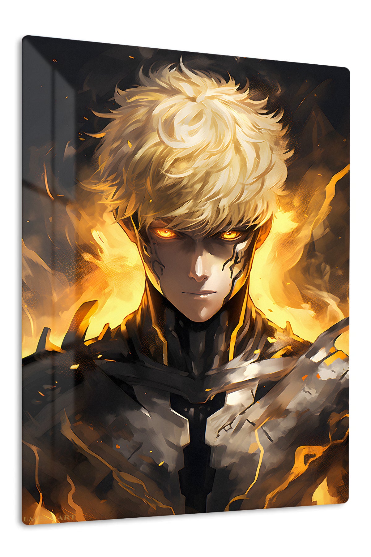 Golden-Fire Armored Warrior premium metal wall art Ã¢â‚¬â€œ front view