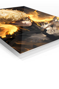 Golden-Fire Armored Warrior premium metal wall art Ã¢â‚¬â€œ angled view