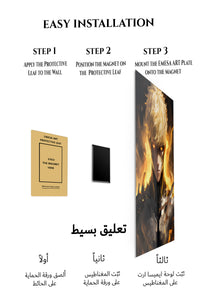 Magnetic mounting installation guide for Golden-Fire Armored Warrior metal wall art