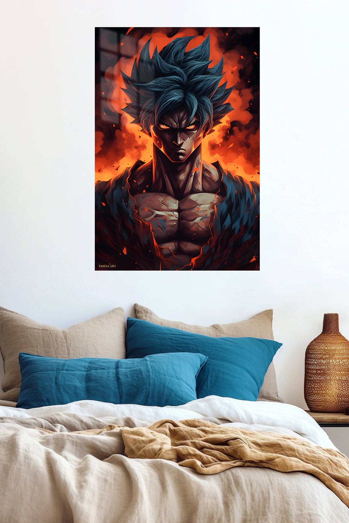 Inferno Gaze Warrior metal wall art displayed in a contemporary living space