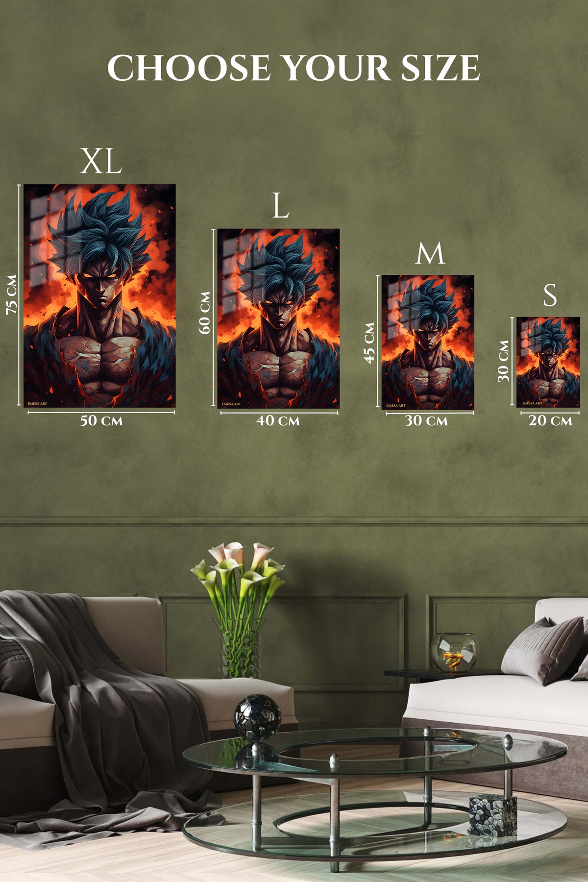 EMESA metal wall art size comparison guide for Inferno Gaze Warrior