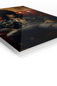 Shadowed Warrior in Crimson Booth premium metal wall art Ã¢â‚¬â€œ angled view