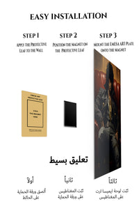Magnetic mounting installation guide for Shadowed Warrior in Crimson Booth metal wall art