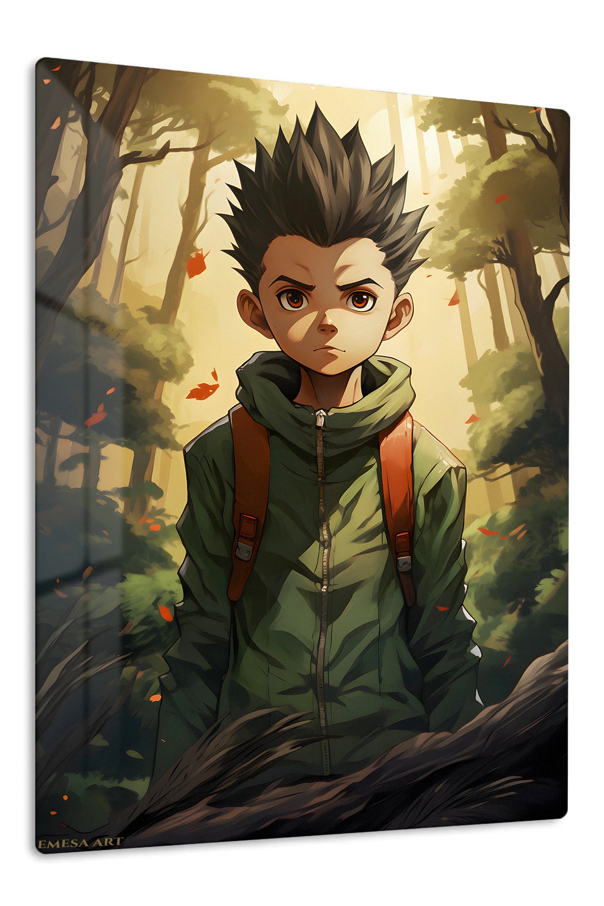 Forest Explorer with Spiked Hair premium metal wall art Ã¢â‚¬â€œ front view