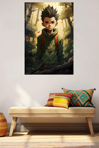 Forest Explorer with Spiked Hair metal wall art displayed in a contemporary living space