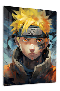 Golden-Haired Fiery Ninja Portrait premium metal wall art Ã¢â‚¬â€œ front view