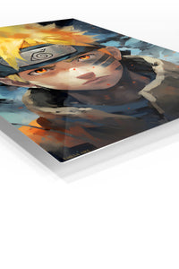 Golden-Haired Fiery Ninja Portrait premium metal wall art Ã¢â‚¬â€œ angled view