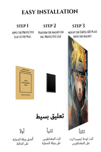 Magnetic mounting installation guide for Golden-Haired Fiery Ninja Portrait metal wall art